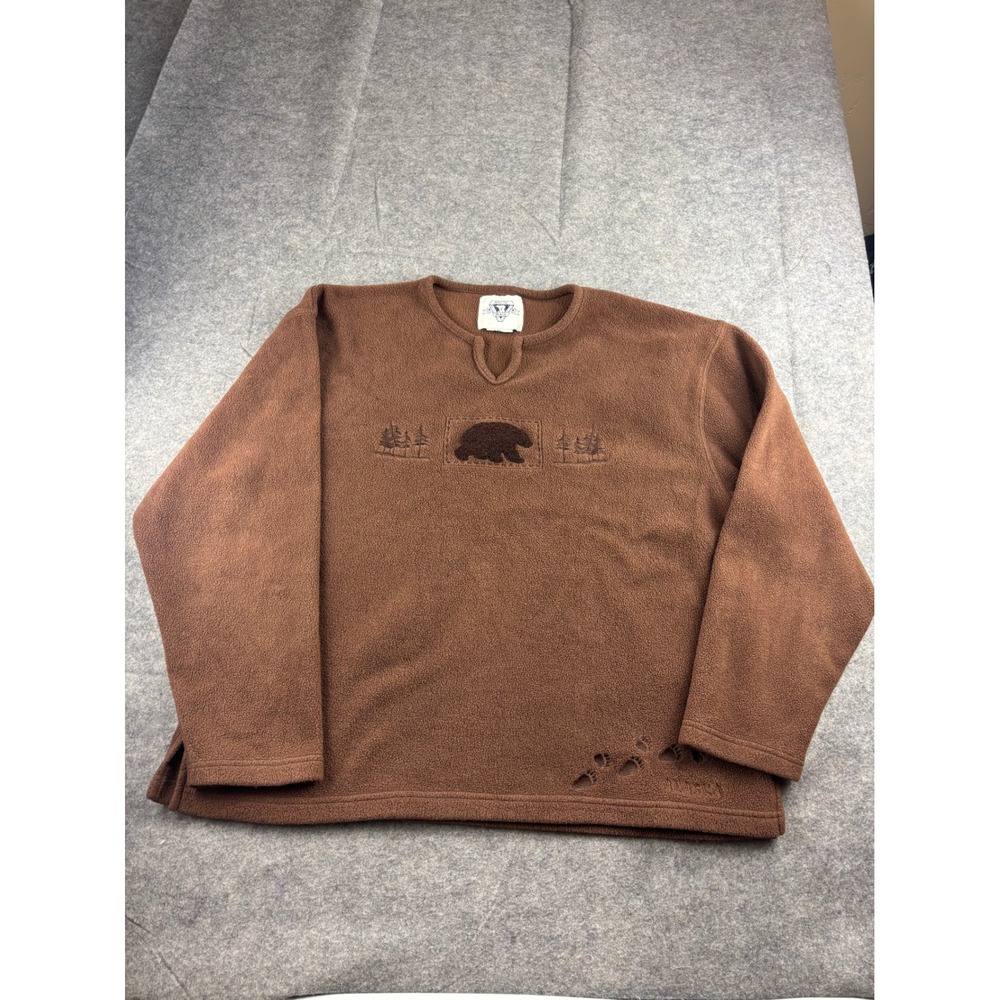 Arctic Image Alaska Bear Fleece Pullover Brown Embroidered Paw Print Mens XL